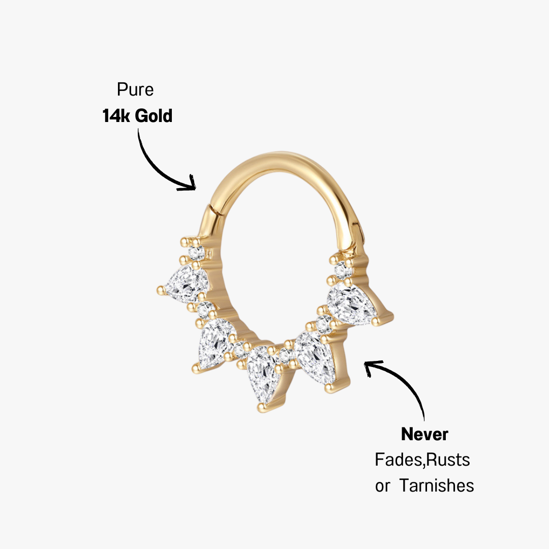 (Single) 14K Solid Gold Circular Hoop Earring with Starry Zirconia