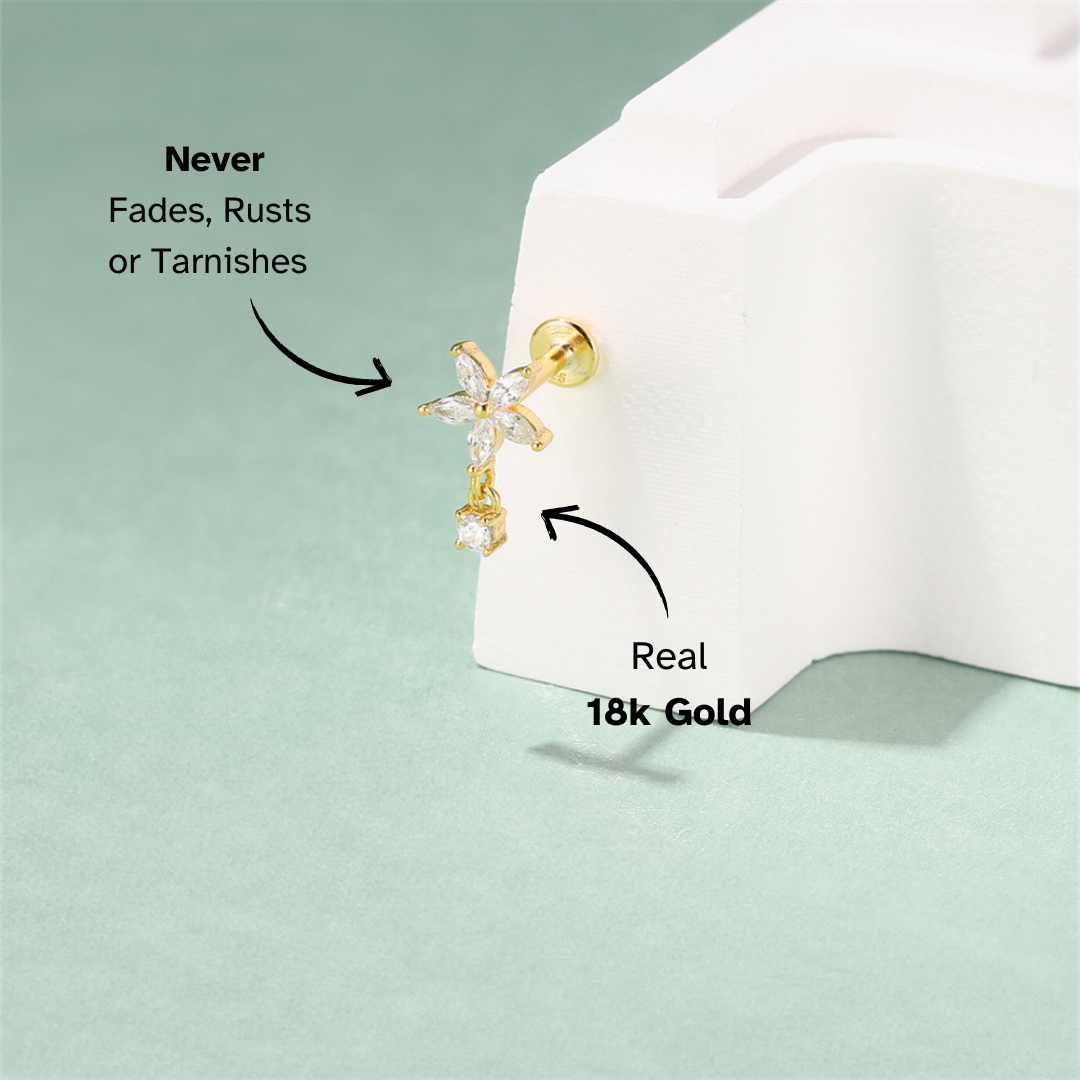 Flower Dangle Labret Stud Earrings with Zirconia