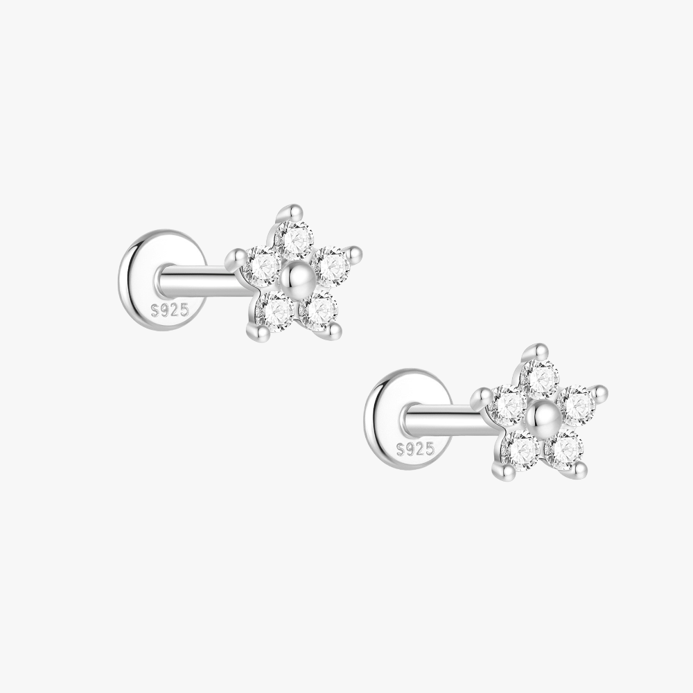 925 Sterling Silver Moissanite Flower Stud Earrings