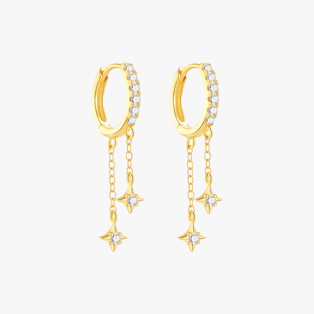 Zirconia Star Drop Hoop Earrings