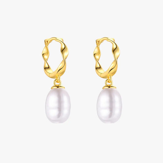 Twisted Hoop Earrings with Pearl