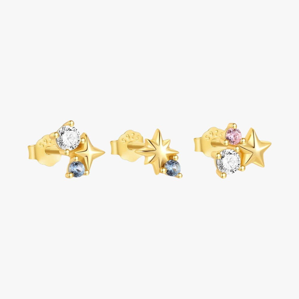 Star and Moon Zirconia Earring Set