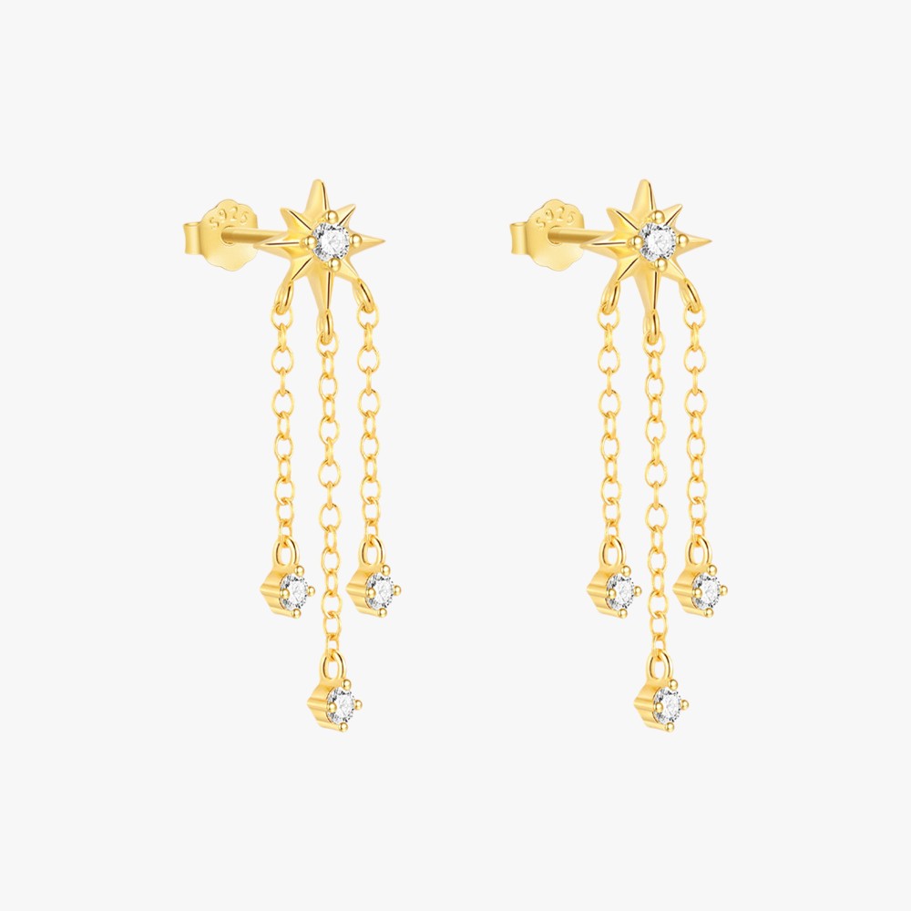 Star Chain Drop Earrings with Zirconia