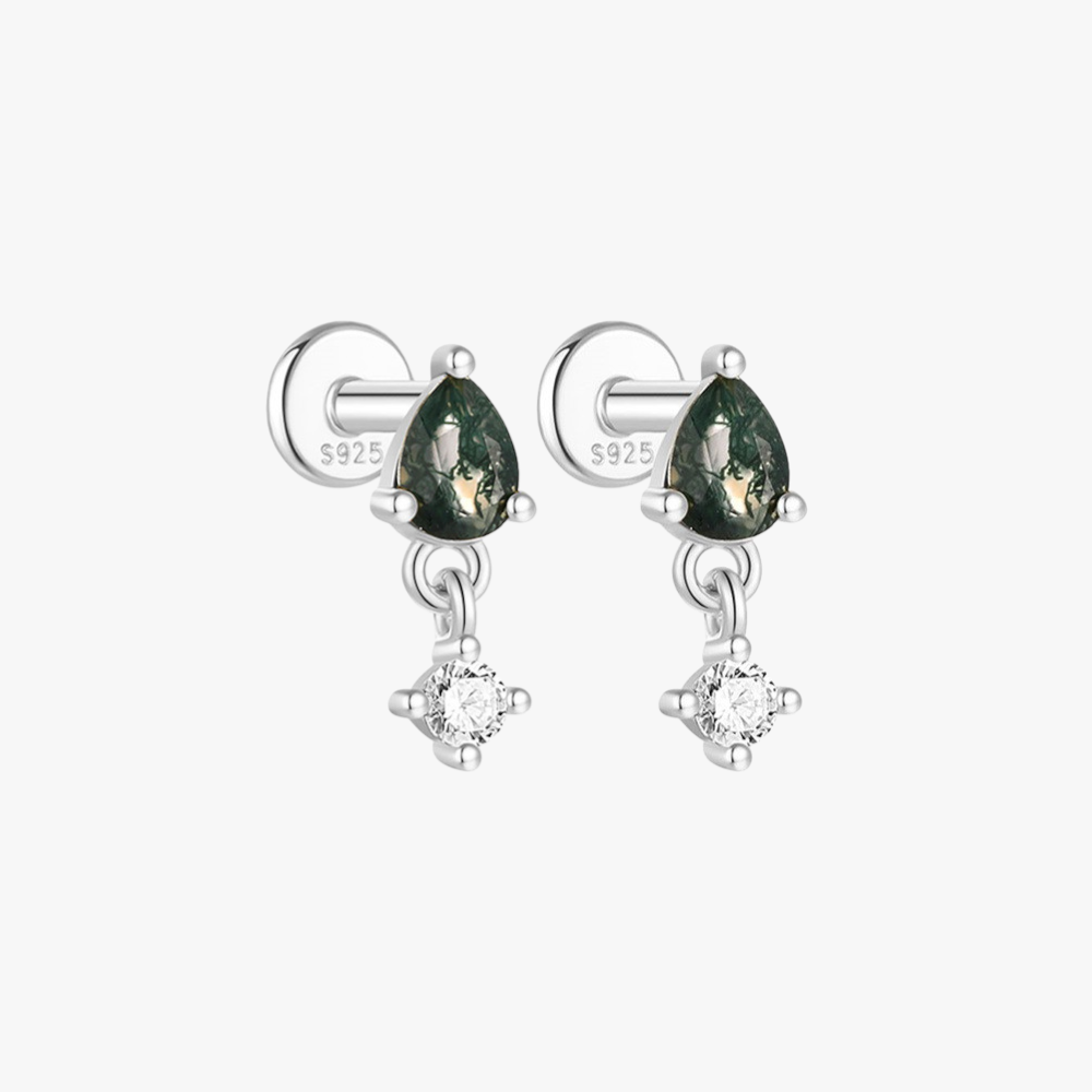 Moss Agate & Zirconia Star Dangle Earrings