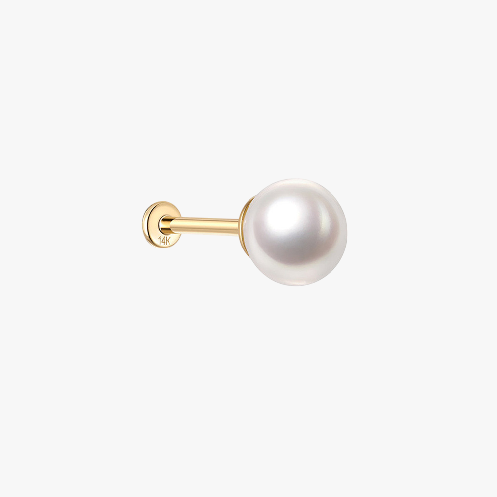 (Single) 14K Solid Gold Freshwater Pearl Stud Earring