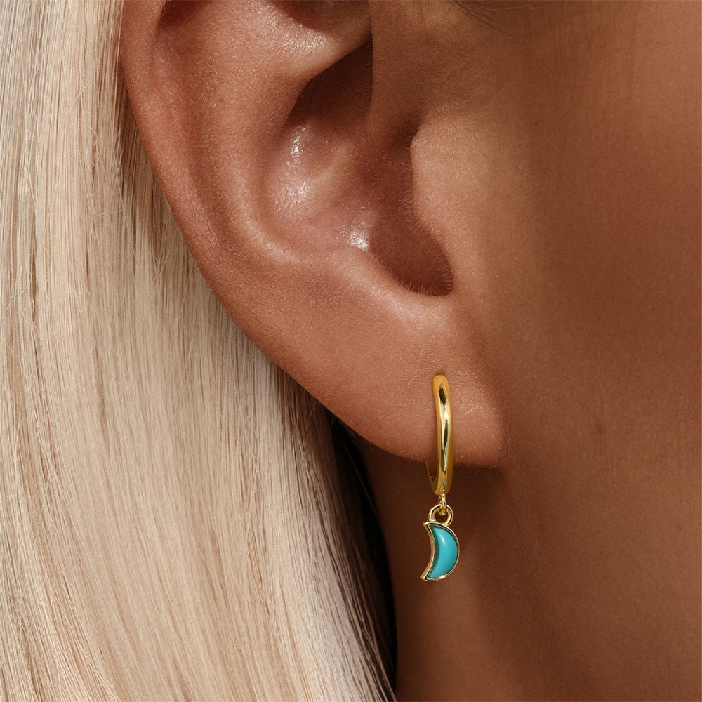 925 Sterling Silver Turquoise Star & Moon Hoop Earrings