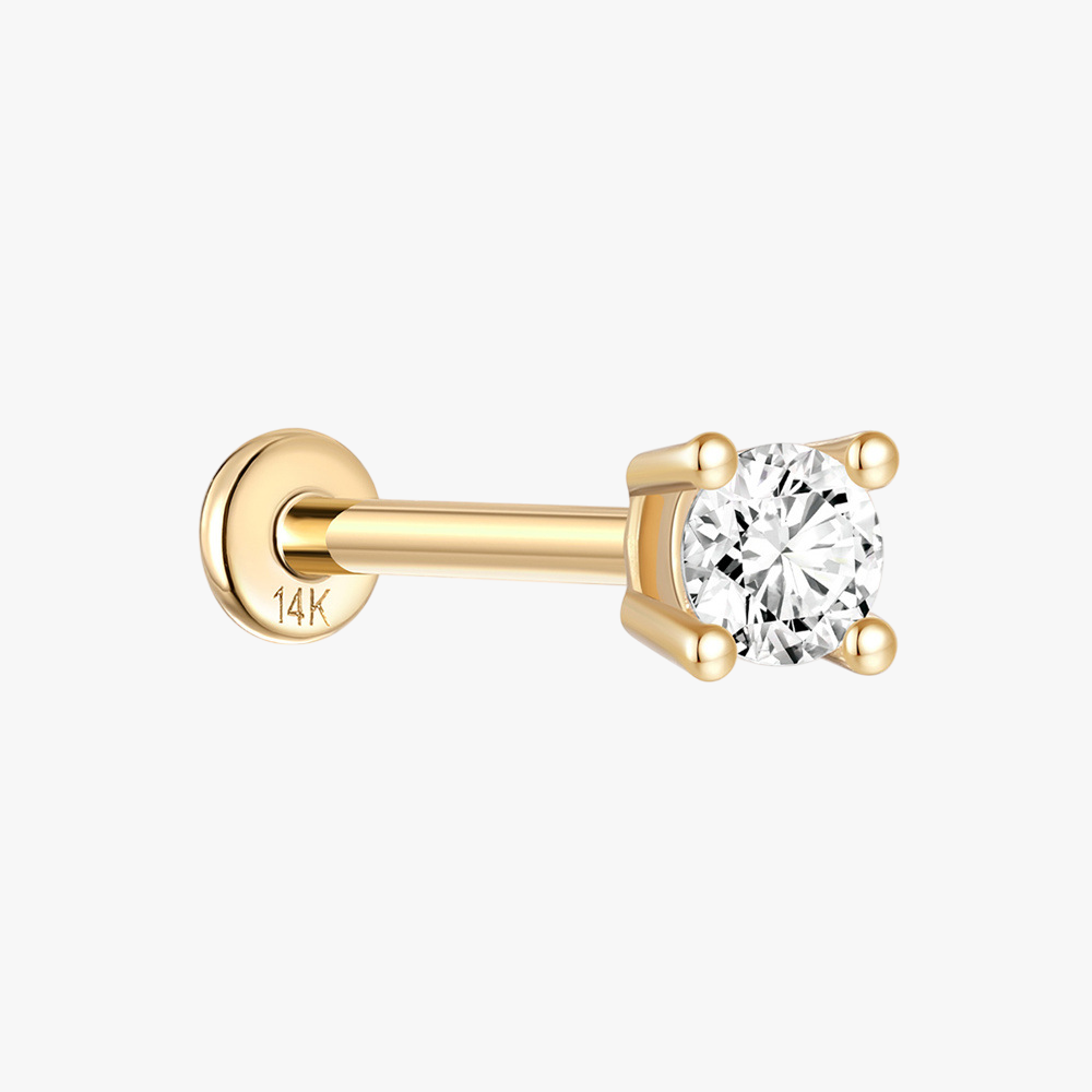 (Single) 14K Solid Gold Classic Stud Earring with Zirconia