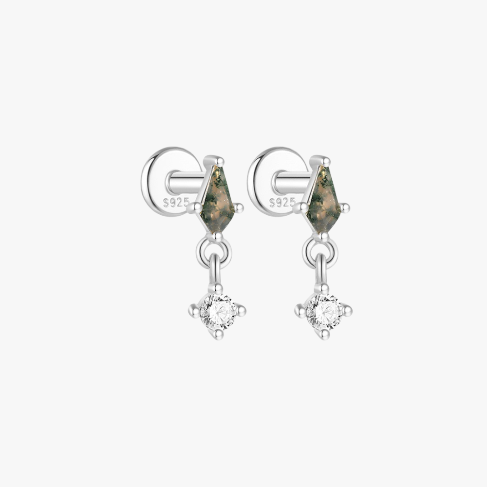 Moss Agate & Zirconia Star Drop Earrings