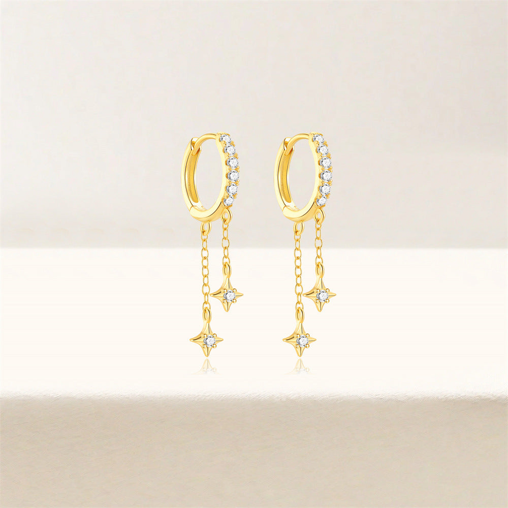 Zirconia Star Drop Hoop Earrings