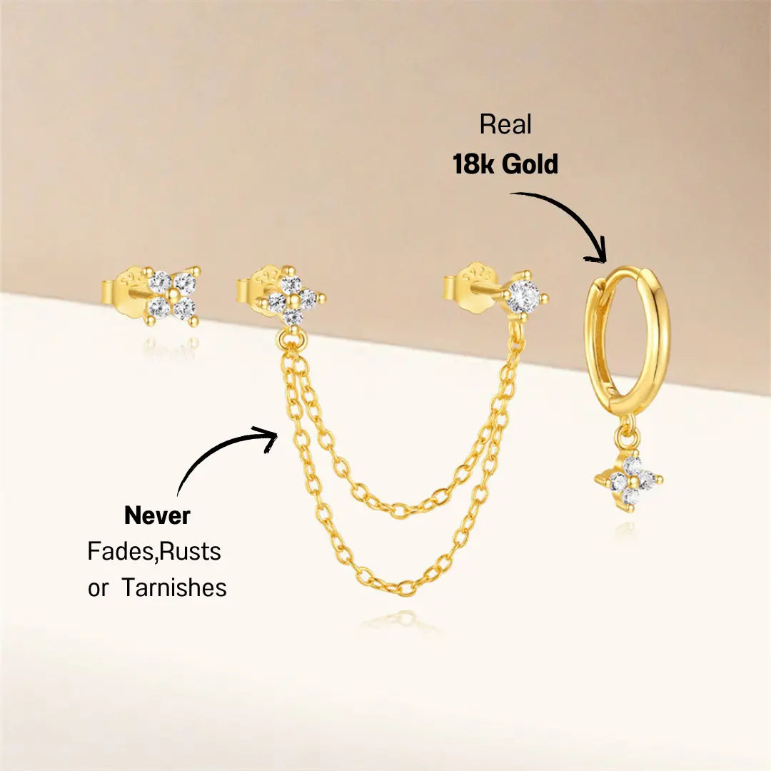 Marquise Petal Chain Drop Earrings Set