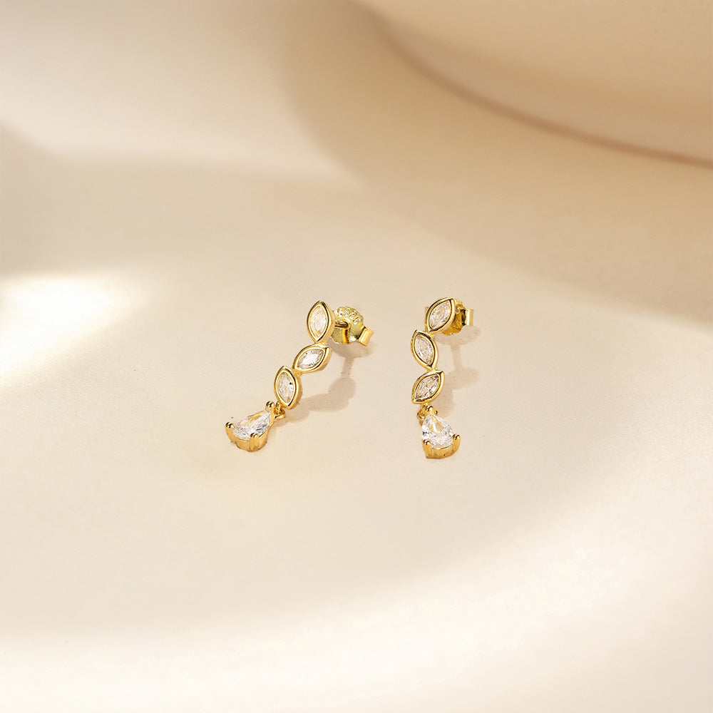 Leaf Design Zirconia Drop Earrings