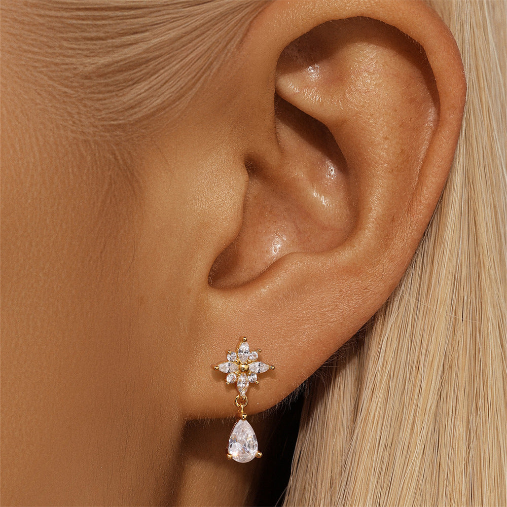 Floral Drop Earrings with Zirconia