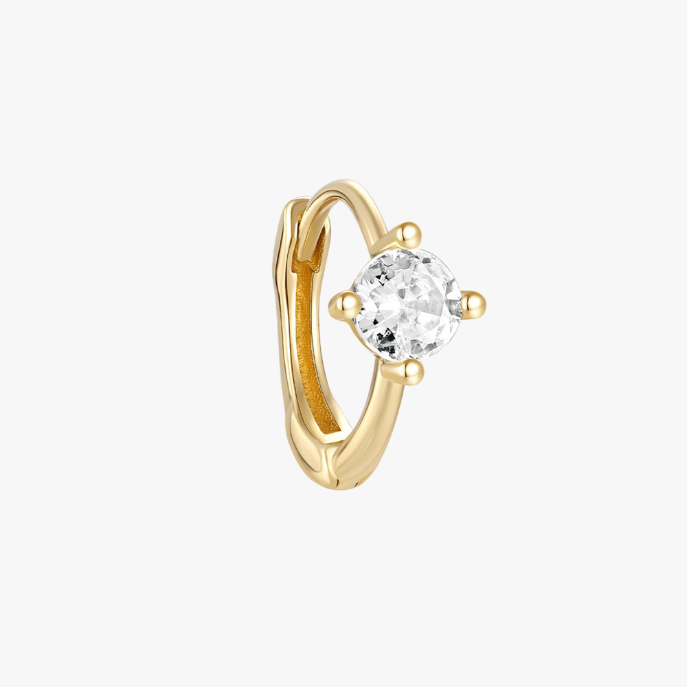 (Single) 14K Solid Gold Solitaire Huggie Hoop Earring with Zirconia