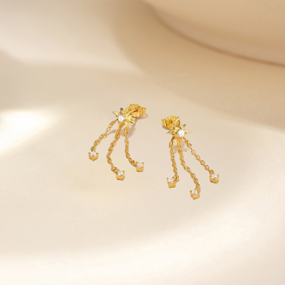 Star Chain Drop Earrings with Zirconia