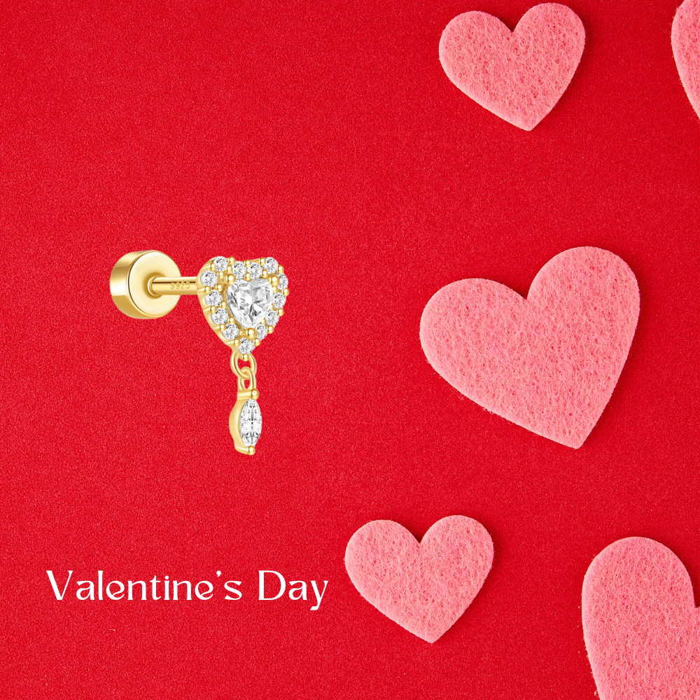 Heart-Shaped Zircon Threaded Cartilage Earring