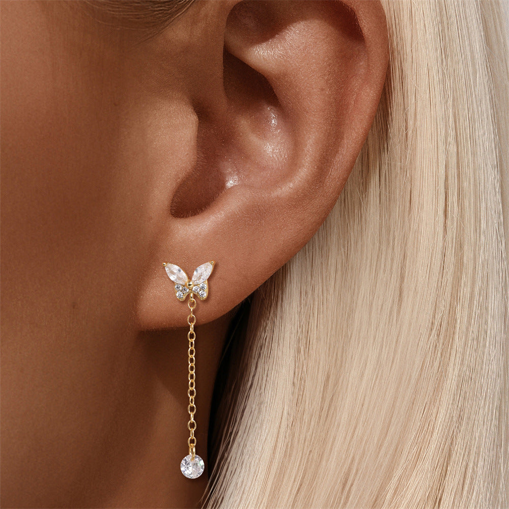 Butterfly Drop Earrings with Zirconia