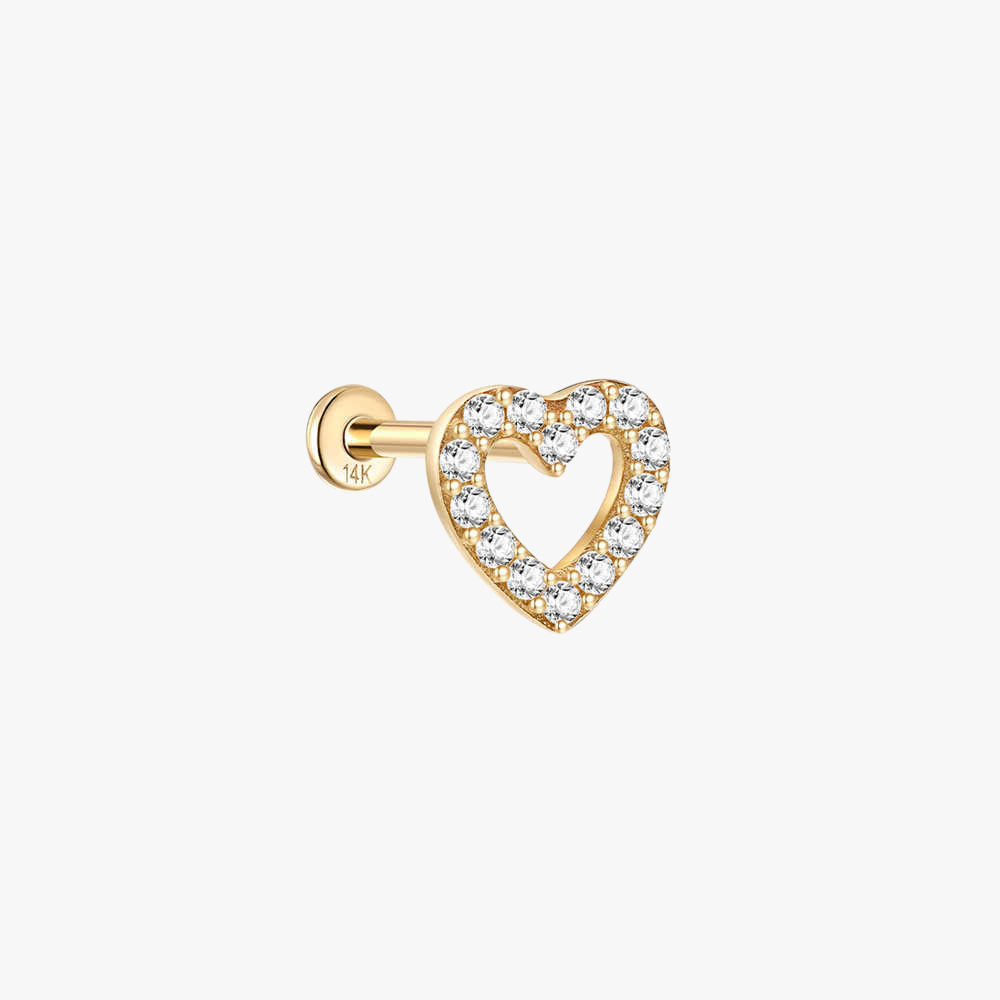 14K gold heart-shaped zirconia stud earring