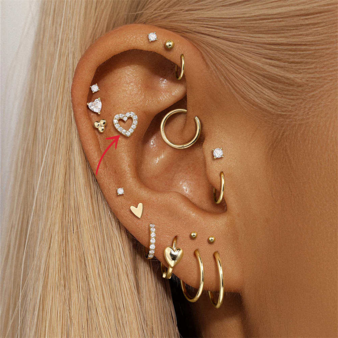 14K gold zirconia heart stud earring