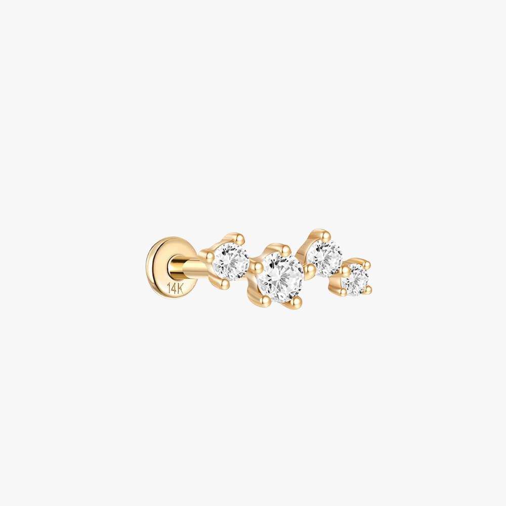 14K gold triple zirconia stud earring