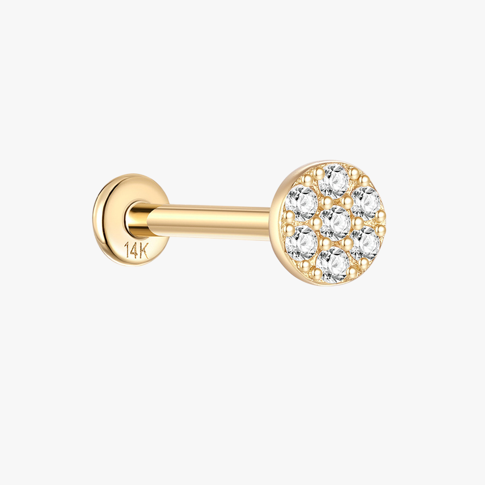 14K Gold round stud earring with parkling zirconia stones