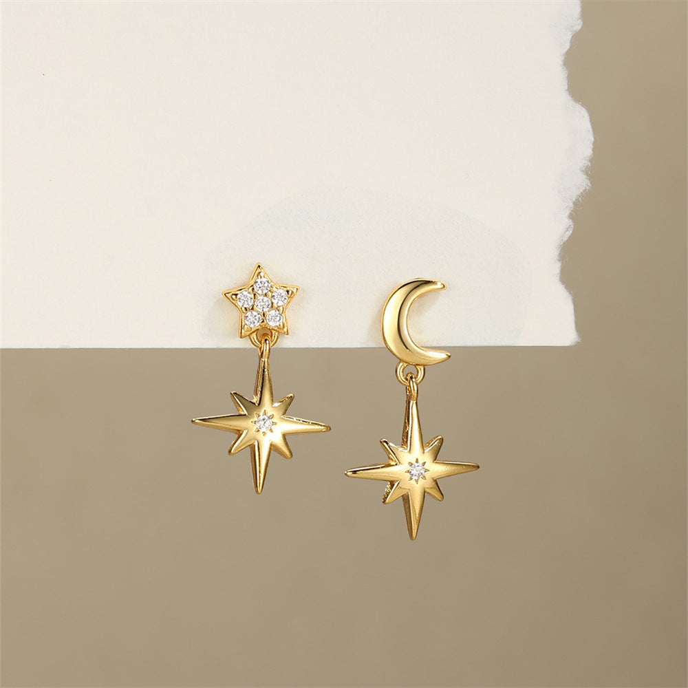 Star and Moon Earrings with Zirconia