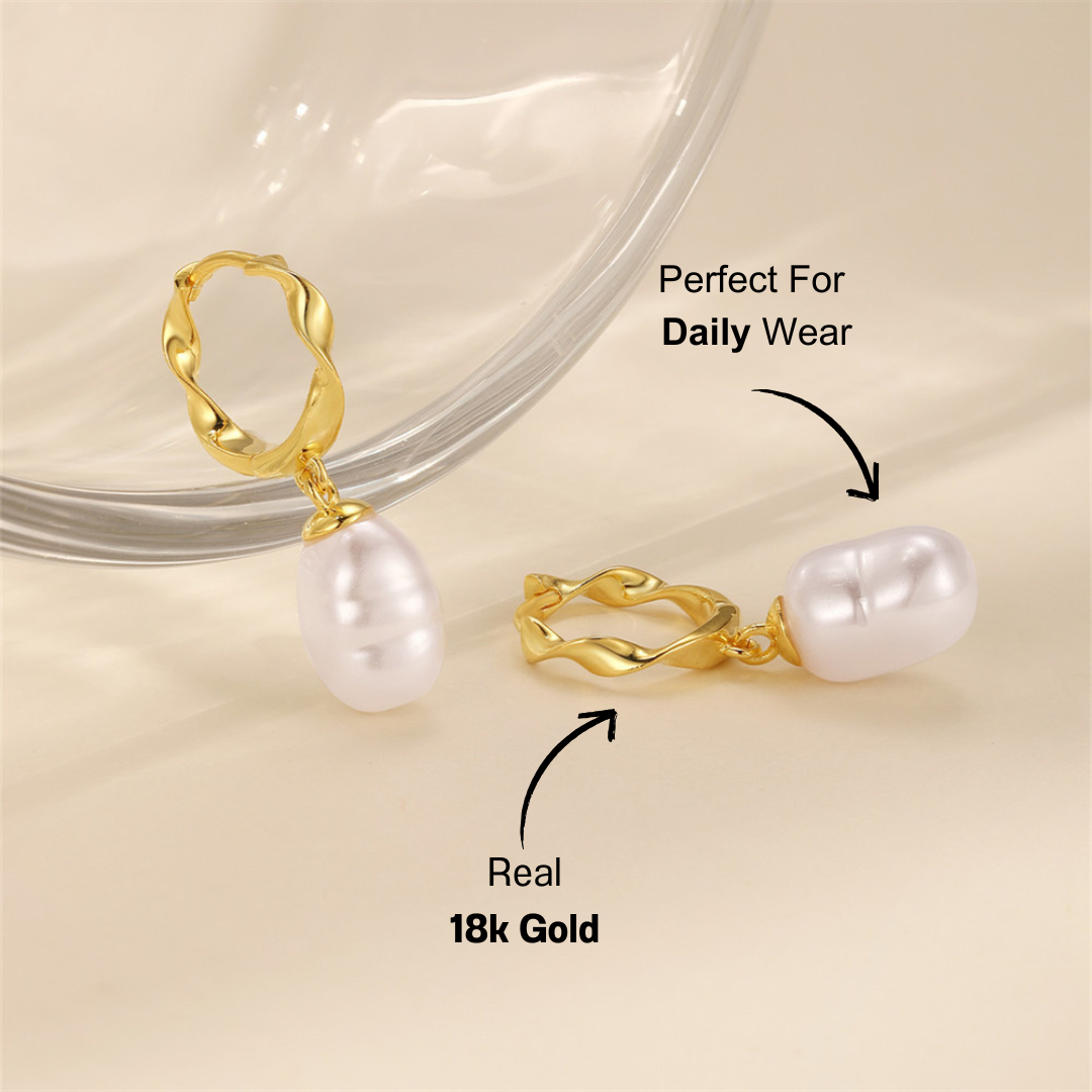 Twisted Hoop Earrings with Pearl