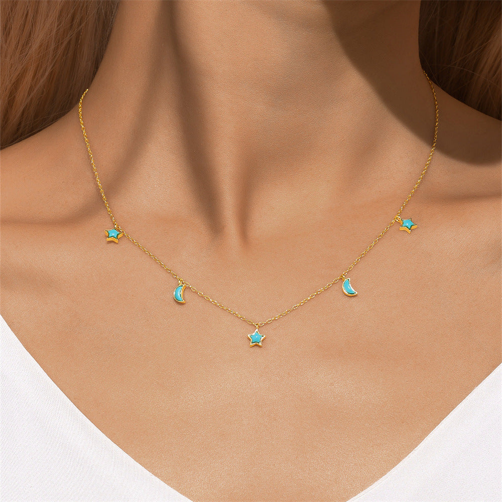 925 Sterling Silver Turquoise Star & Moon Necklace