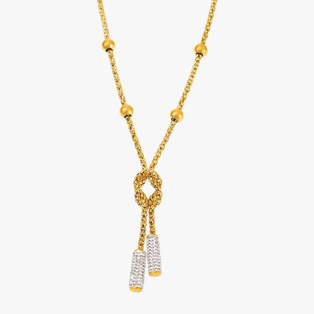 14k gold-plated stainless steel Y-shaped sweater necklace with crystal pendants