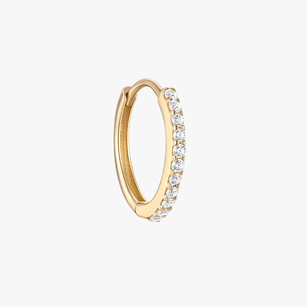 14K gold cubic zirconia huggie earring with a sleek, polished finish, perfect for everyday wear.