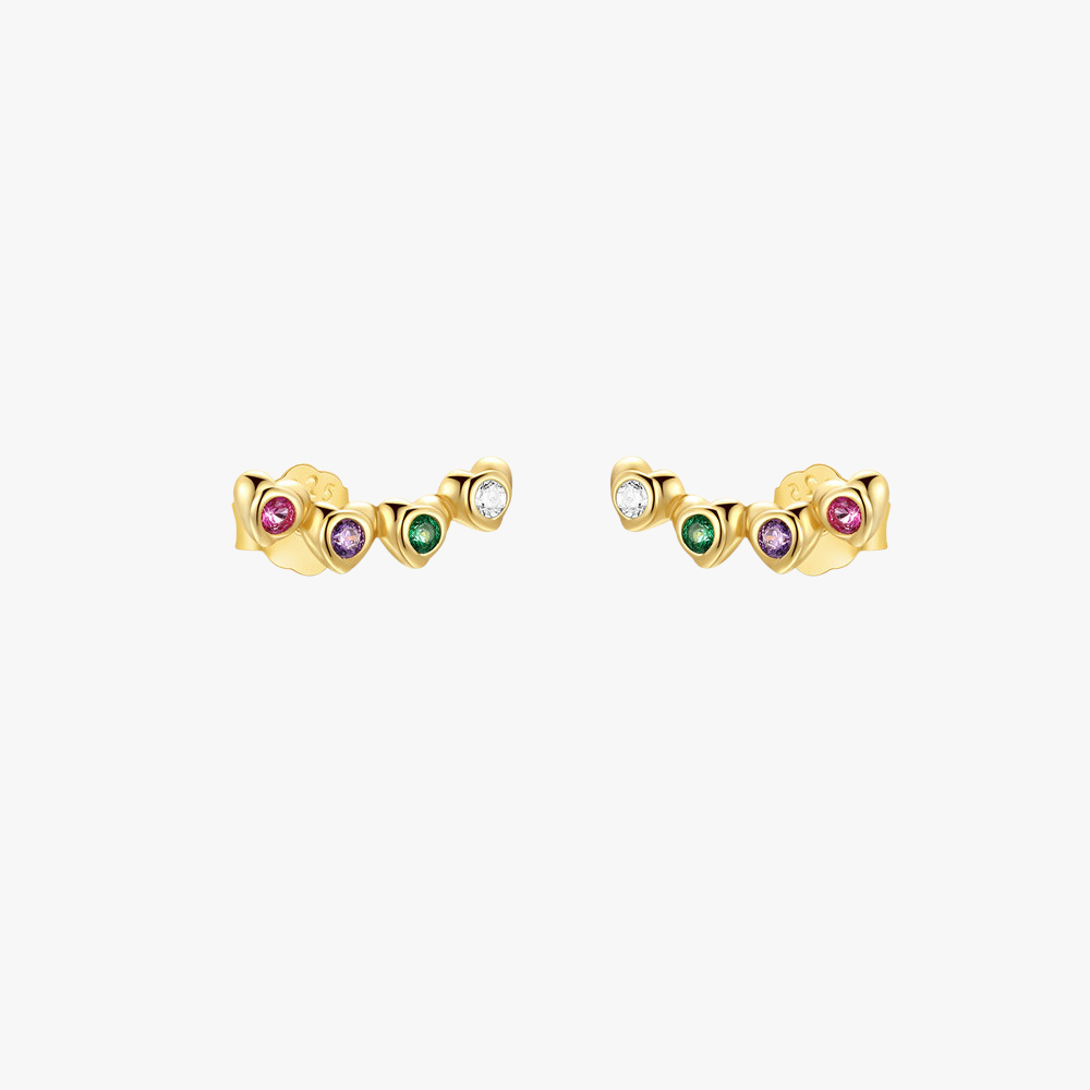 Elegant 14k gold ear crawlers adorned with vibrant multicolor gemstones, perfect for a bold yet sophisticated style.