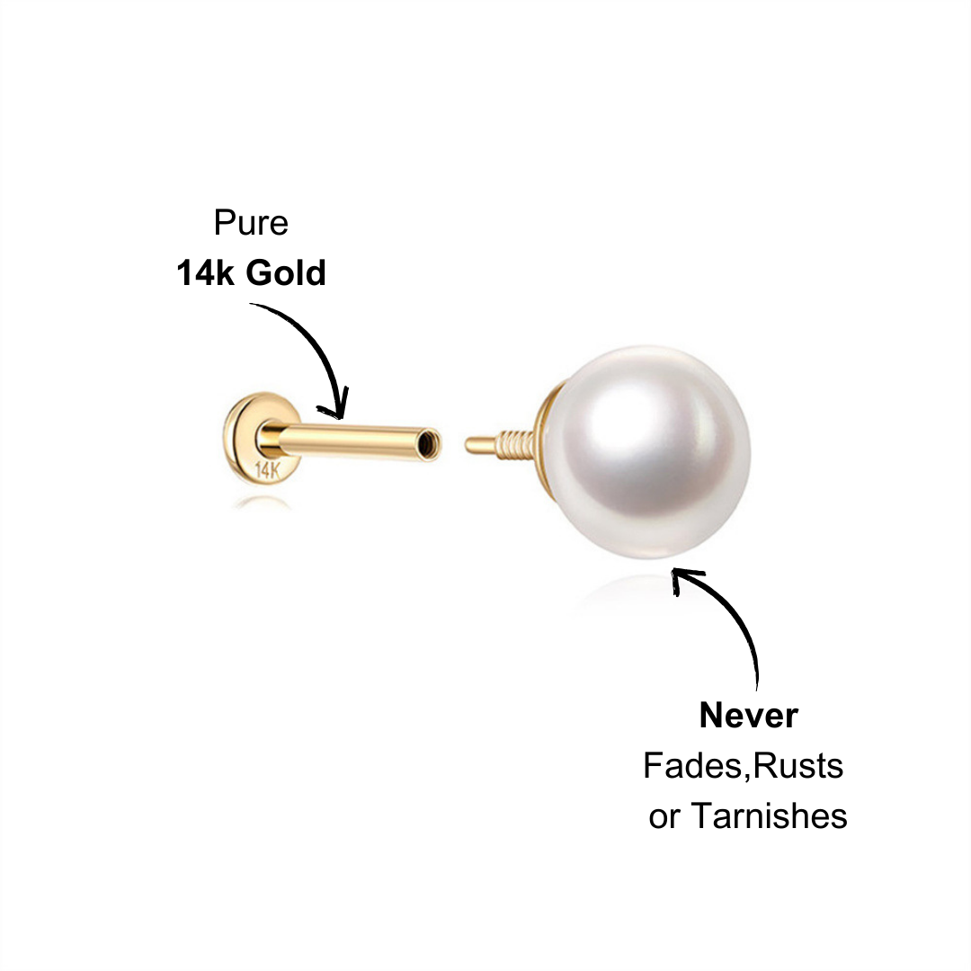 14k Gold Pearl Stud Earring - A side view showcasing its luxurious design and high-quality craftsmanship.