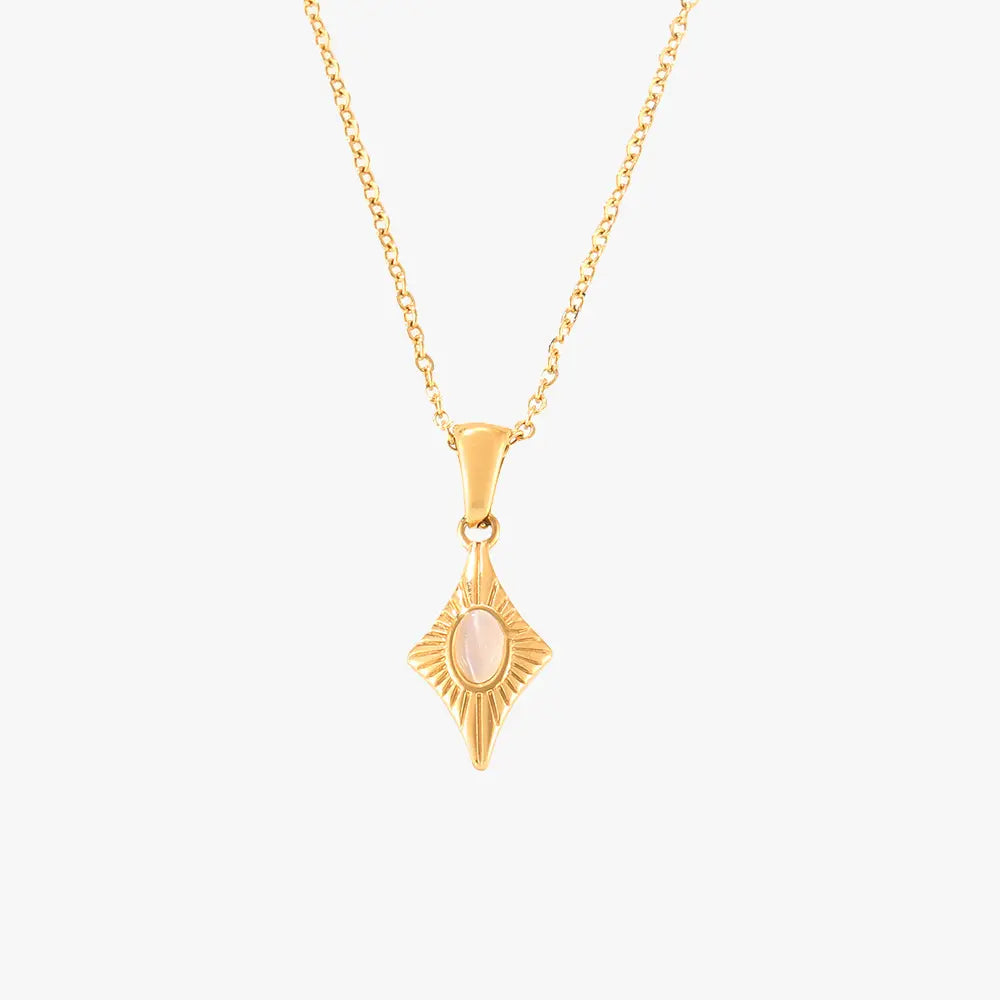 14k gold-plated titanium steel necklace with a cat's eye stone four-corner star pendant on a white background.