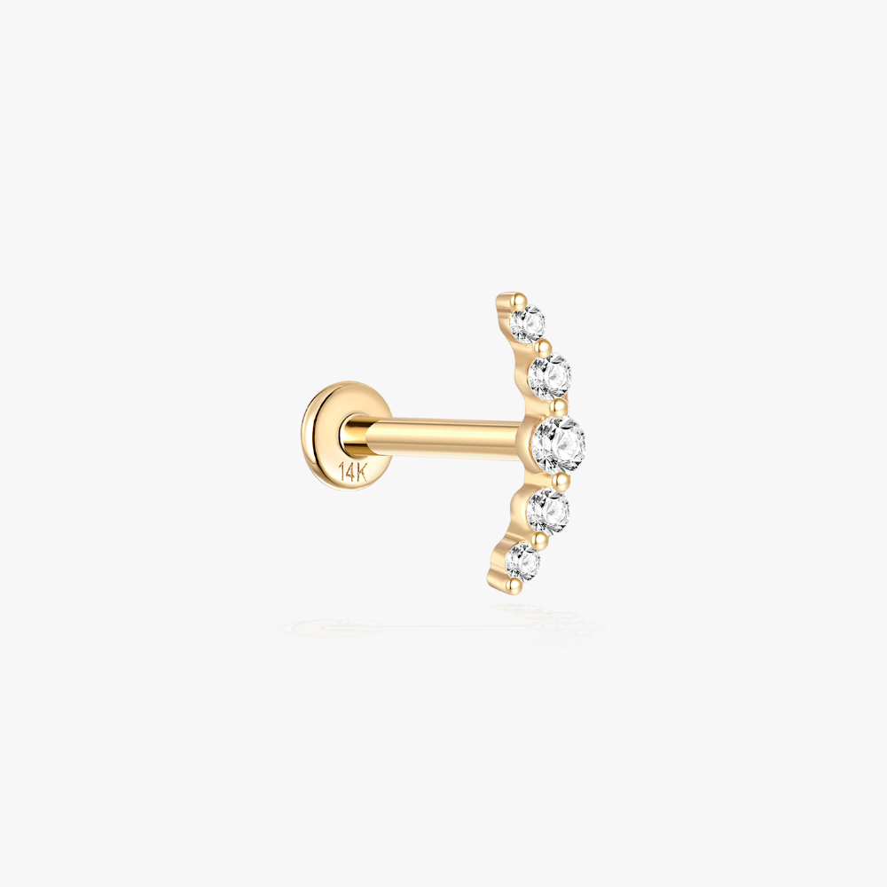 14K gold wavy crystal cartilage stud earring – stylish wave design with sparkling crystals, perfect for an elegant touch to any outfit.