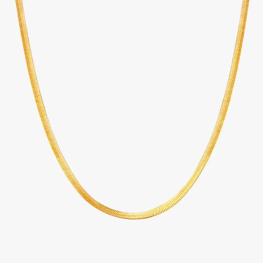 14k gold-plated titanium snake chain necklace with a sleek, minimalist design on a white background.