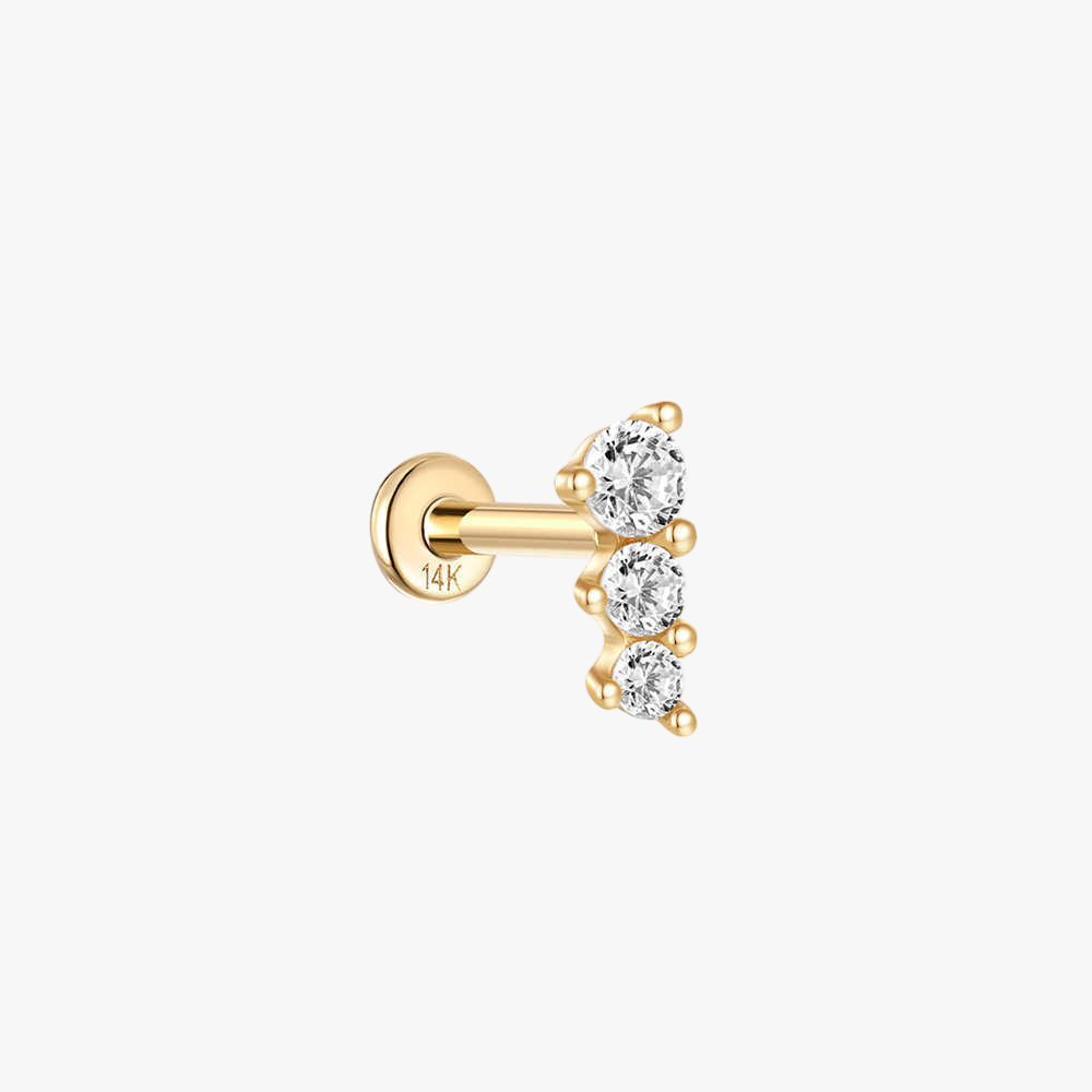 Elegant 14k gold stud earrings with sparkling zirconia stones in a floral design.