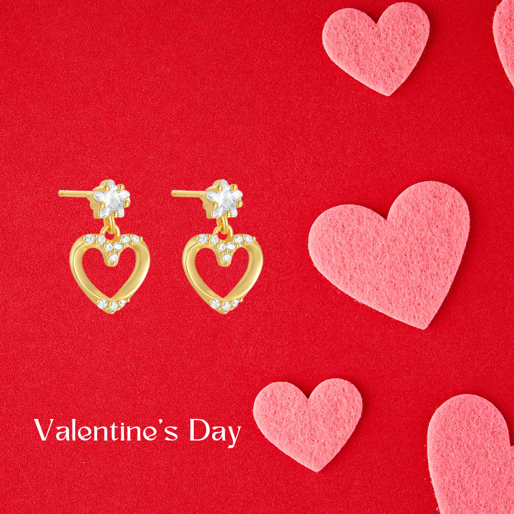 Heart-Shaped Zirconia Drop Earrings