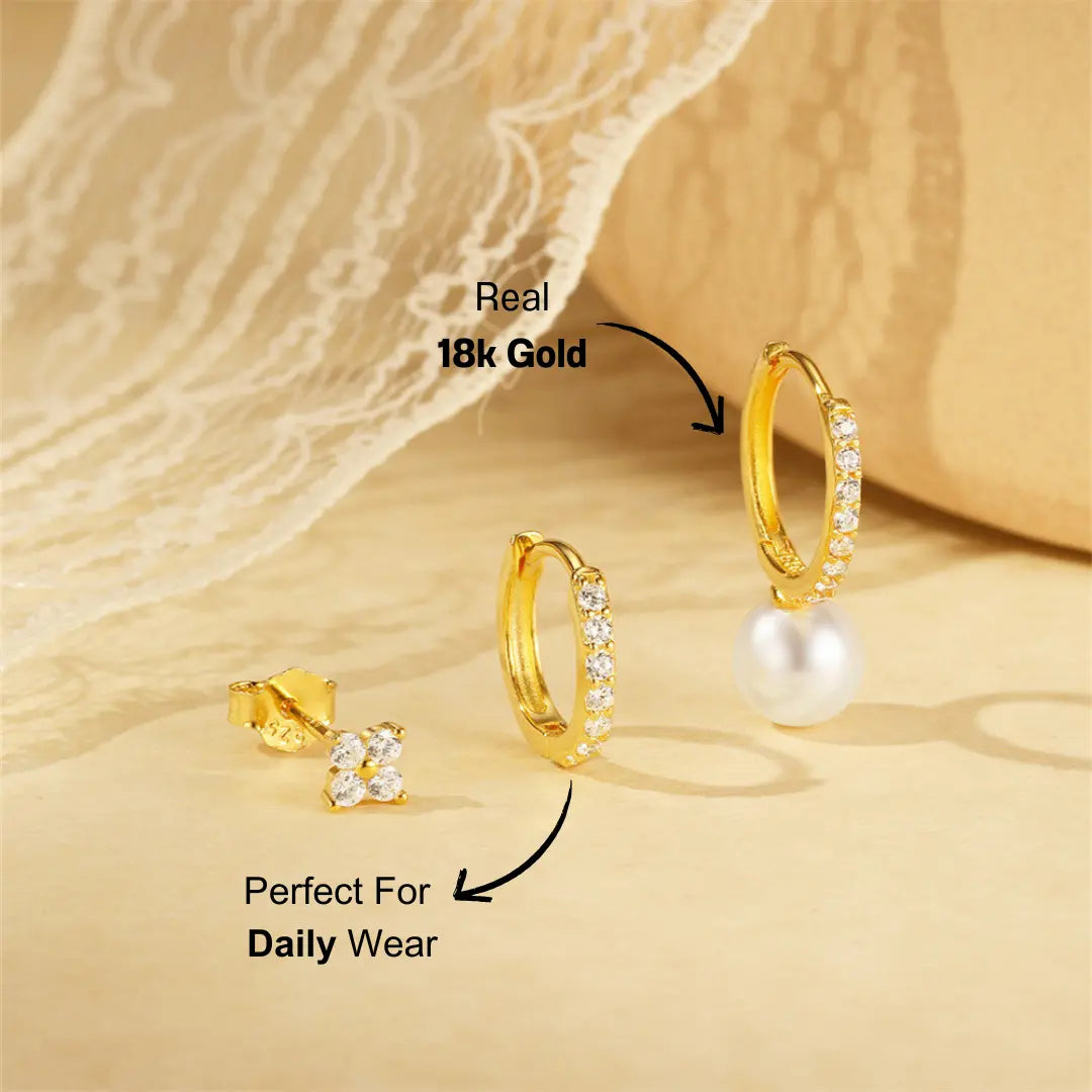 Zirconia Pearl Hoop and Stud Earring Set