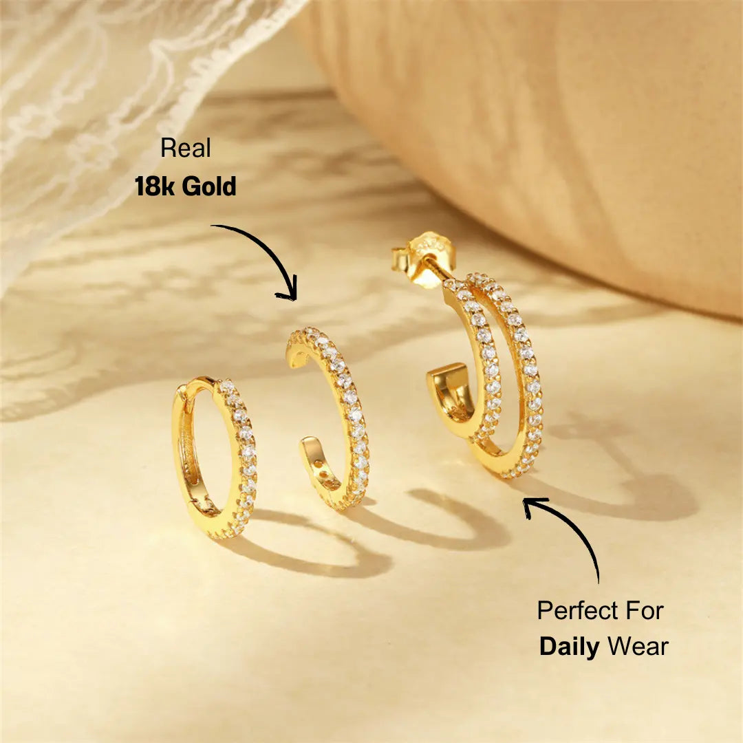 925 Sterling Silver Geometric Zirconia Hoop and Stud Earring Set