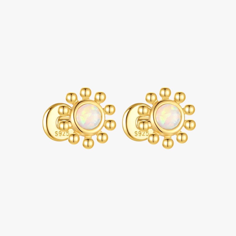  18K gold opal flower stud earrings, a stylish choice for lobe and cartilage piercings.