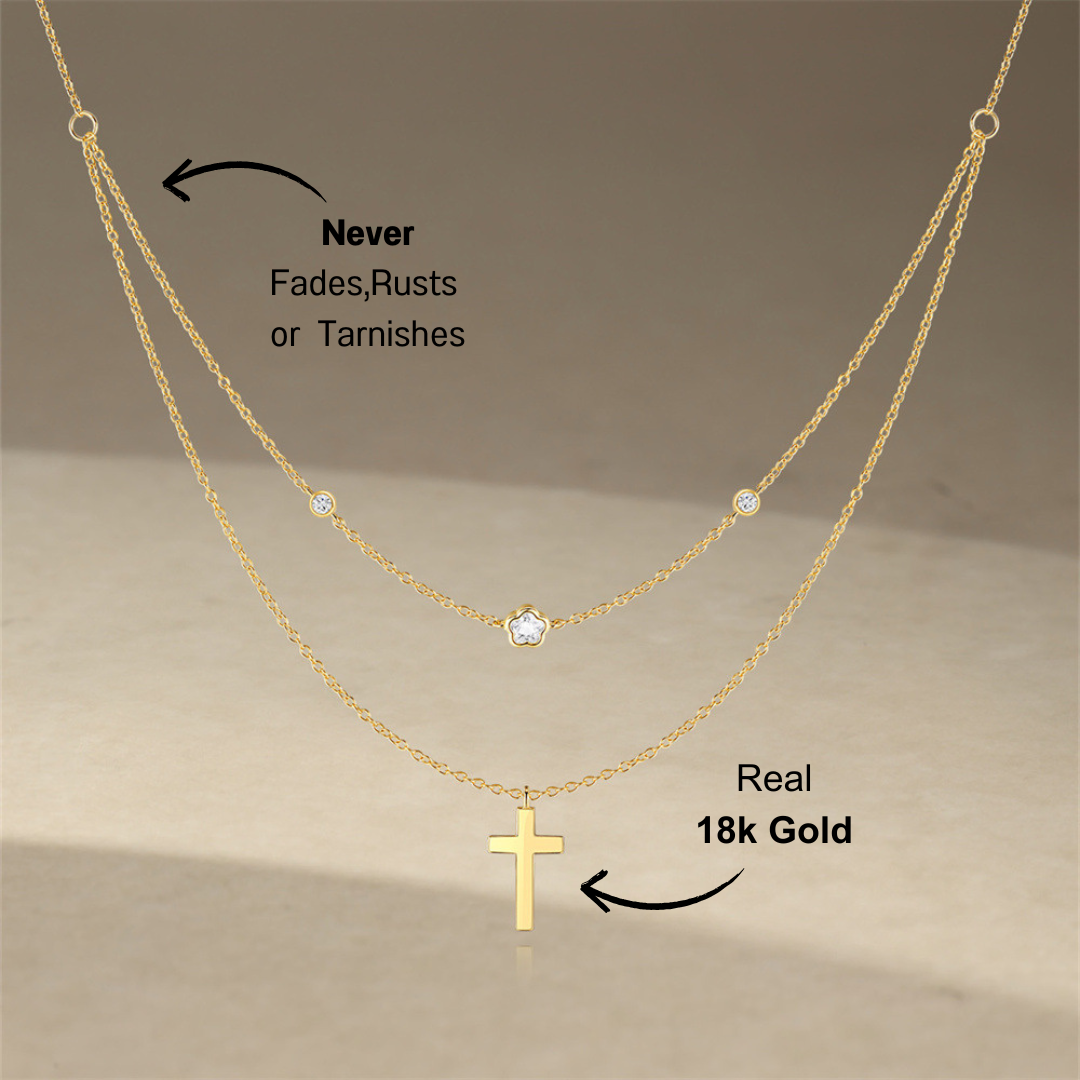 Double-Layer Cross and Flower Pendant Necklace