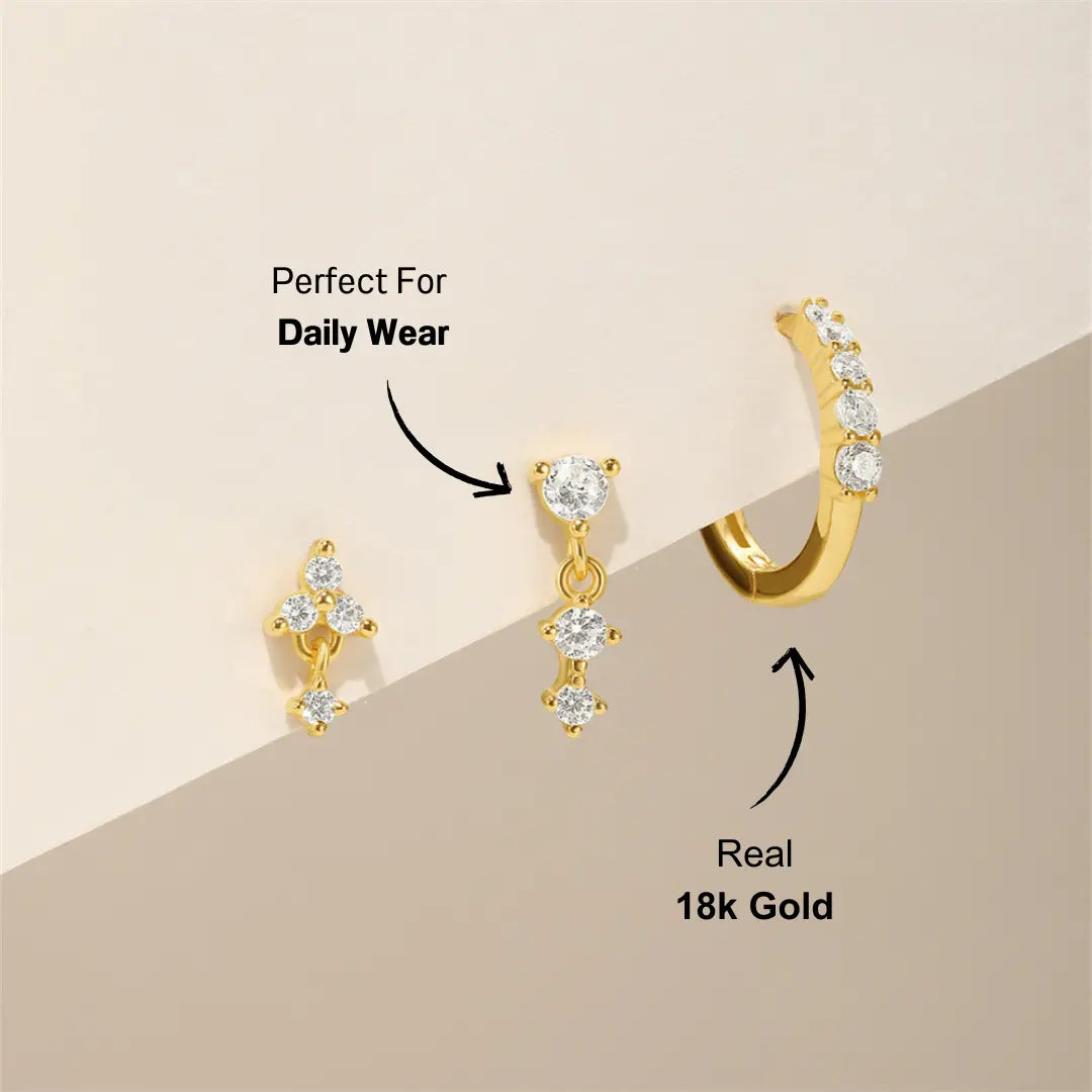 925 Sterling Silver Dainty Zircon Drop and Hoop Earring Set