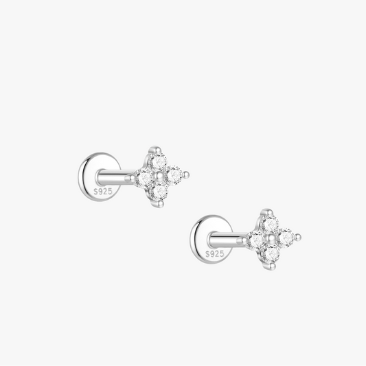 Moissanite Cross Flower Stud Earrings