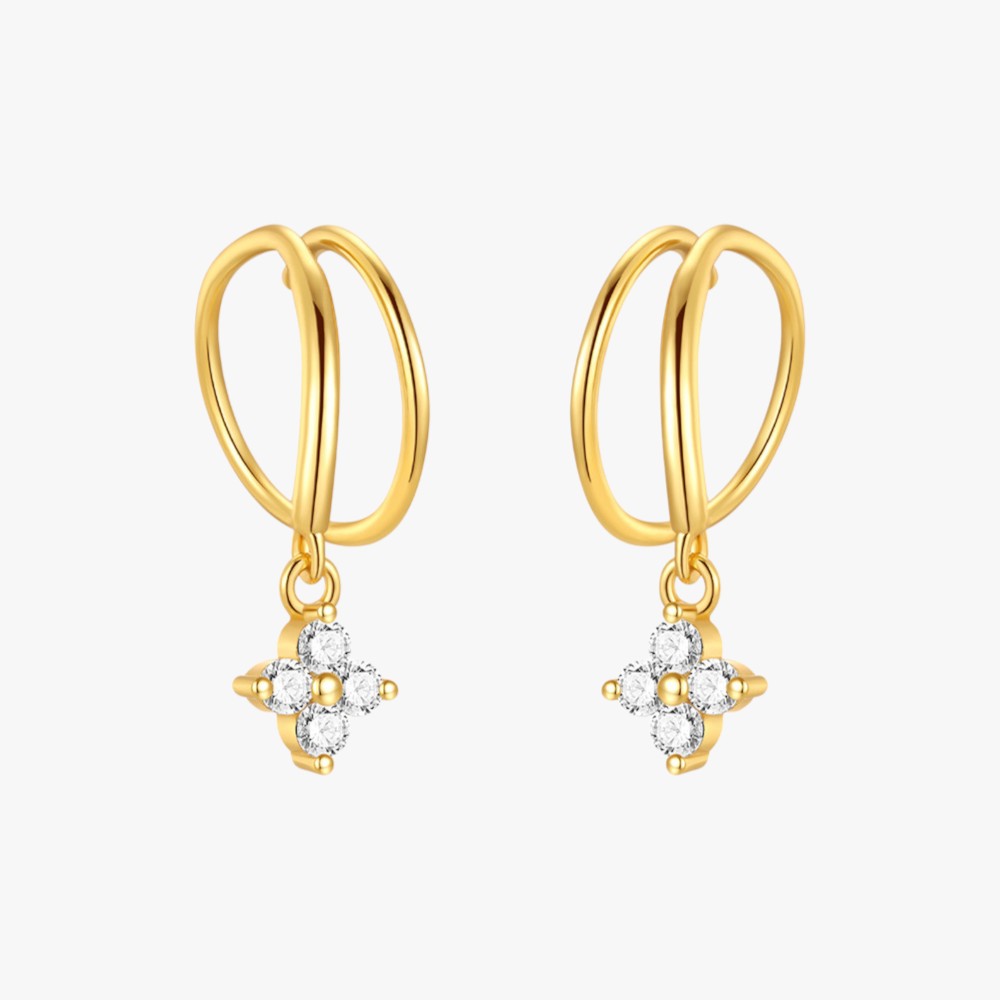 Zirconia Cross Drop Hoop Earrings