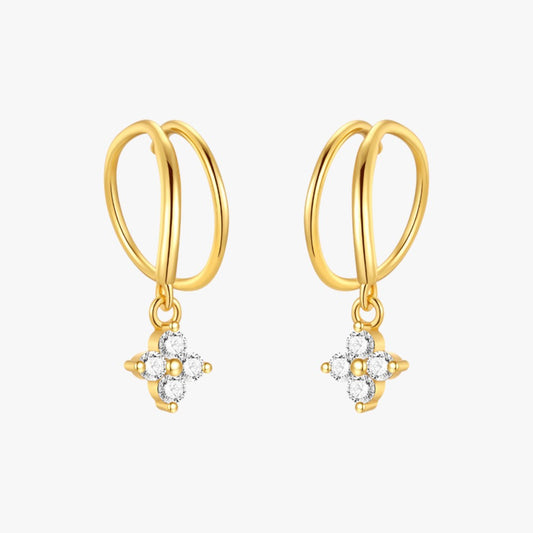 Zirconia Cross Drop Hoop Earrings