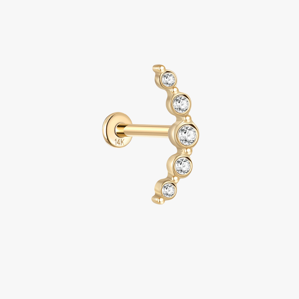 (Single) 14K Solid Gold Crescent-shaped Stud Earring with Zirconia