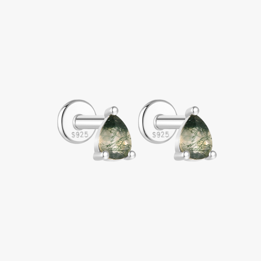 Teardrop Moss Agate Stud Earrings