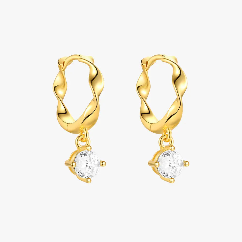 925 Sterling Silver Twisted Hoop Earrings with Zircon