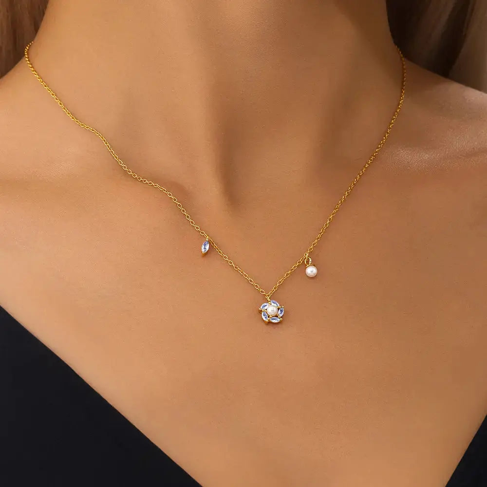 Snowflake Pearl & Zirconia Pendant Necklace