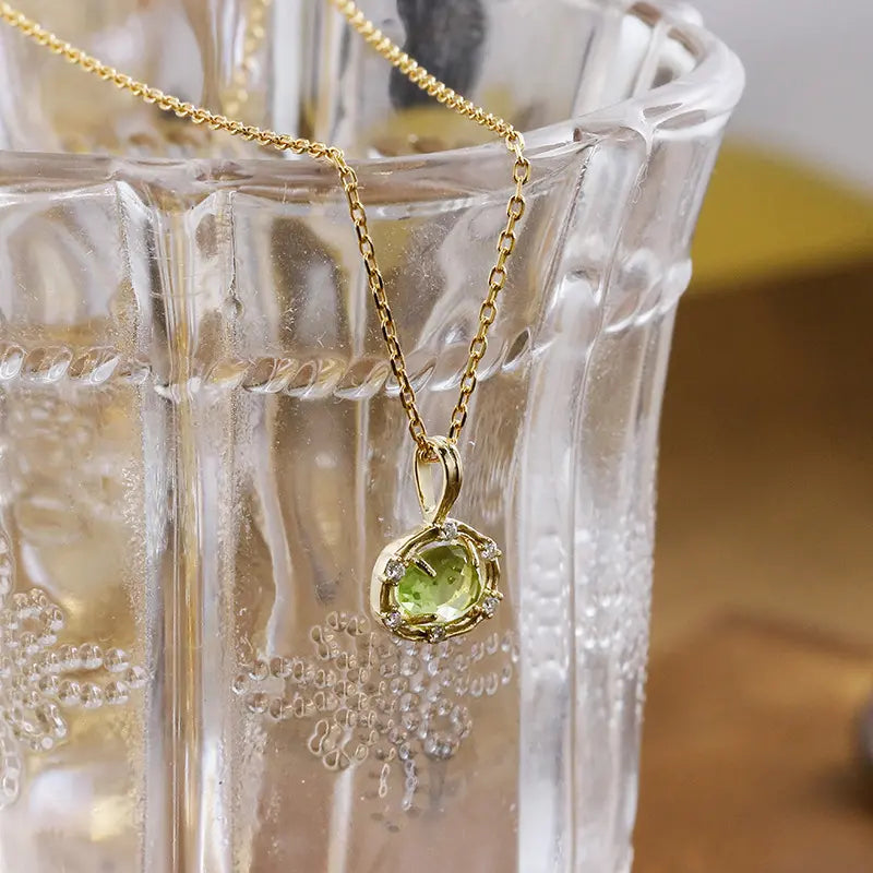 Peridot and Zircon Minimalist Pendant Necklace