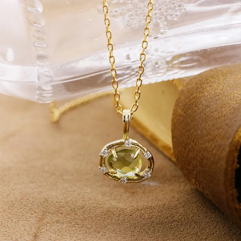 Peridot and Zircon Minimalist Pendant Necklace